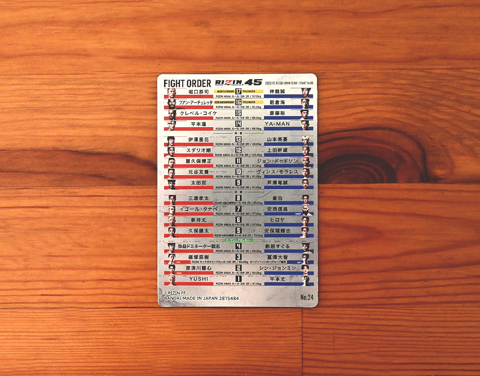 「RIZINポテトスティック ポスターカードコレクション」RIZIN.45プラカード裏面